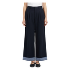 Striped Cuff Wide-Leg Pant – Grey