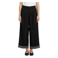 Striped Cuff Wide-Leg Pant – Black