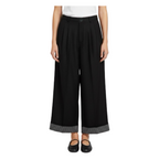 Striped Cuff Wide-Leg Pant – Black