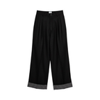 Striped Cuff Wide-Leg Pant – Black