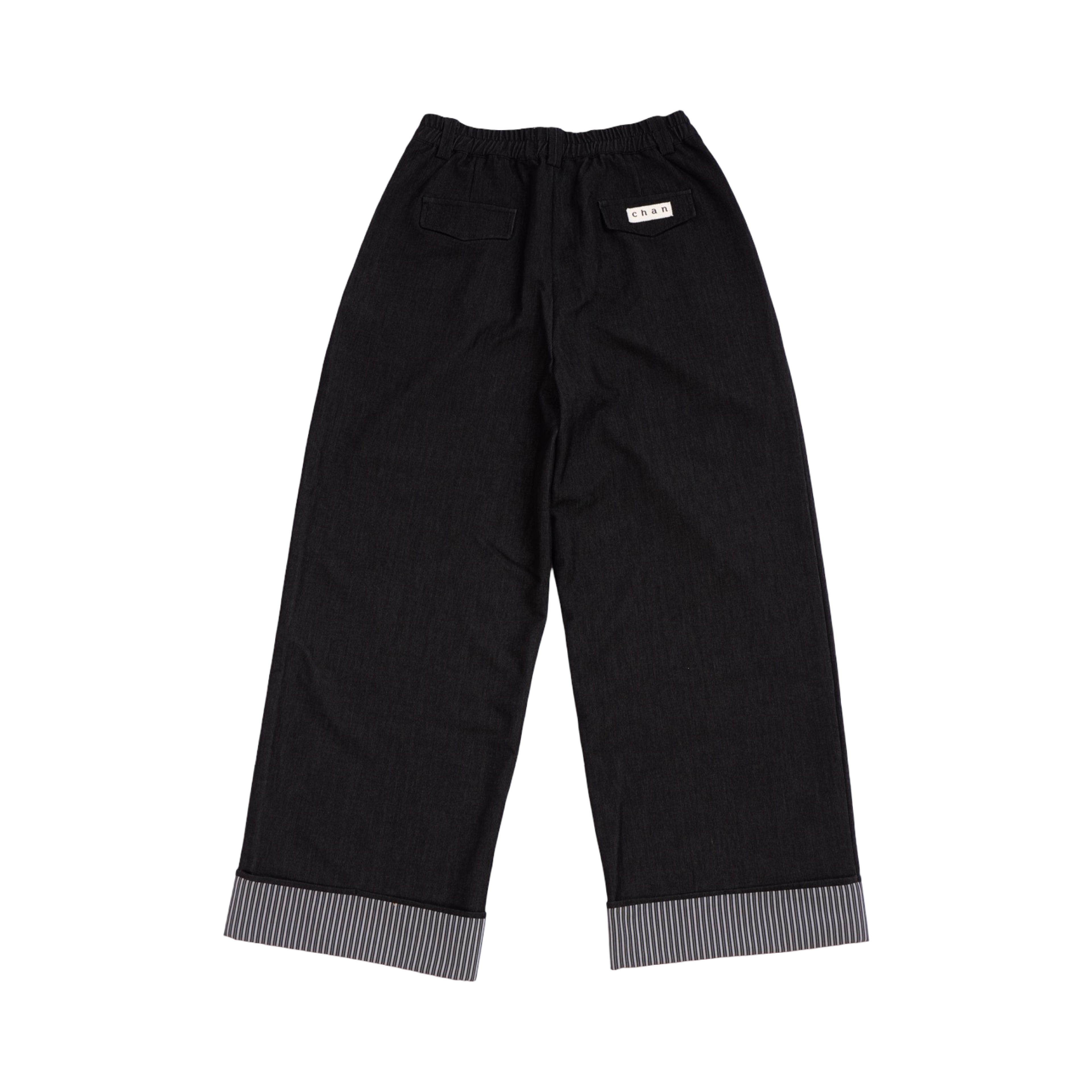 Striped Cuff Wide-Leg Pant – Black