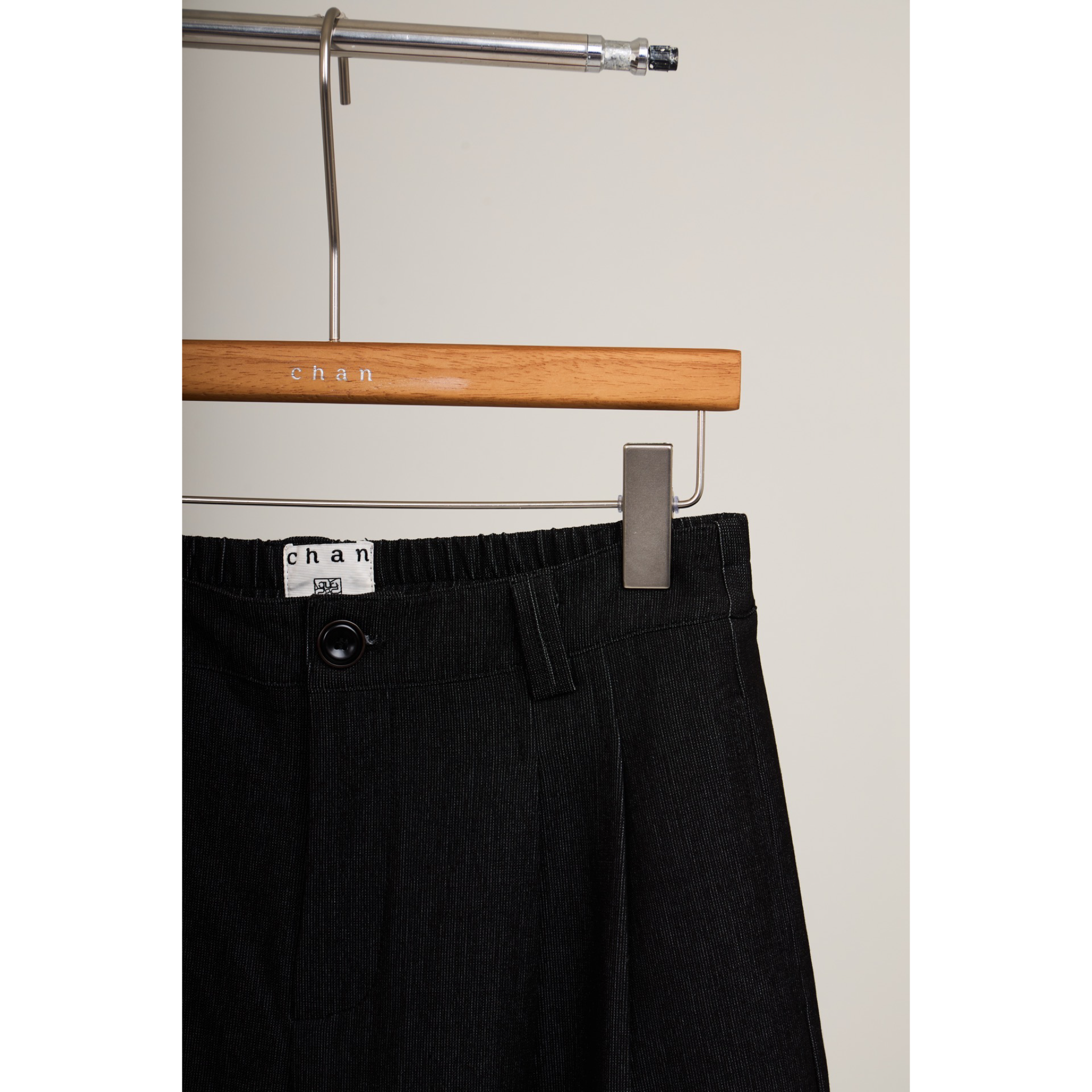 Striped Cuff Wide-Leg Pant – Black