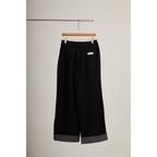 Striped Cuff Wide-Leg Pant – Black