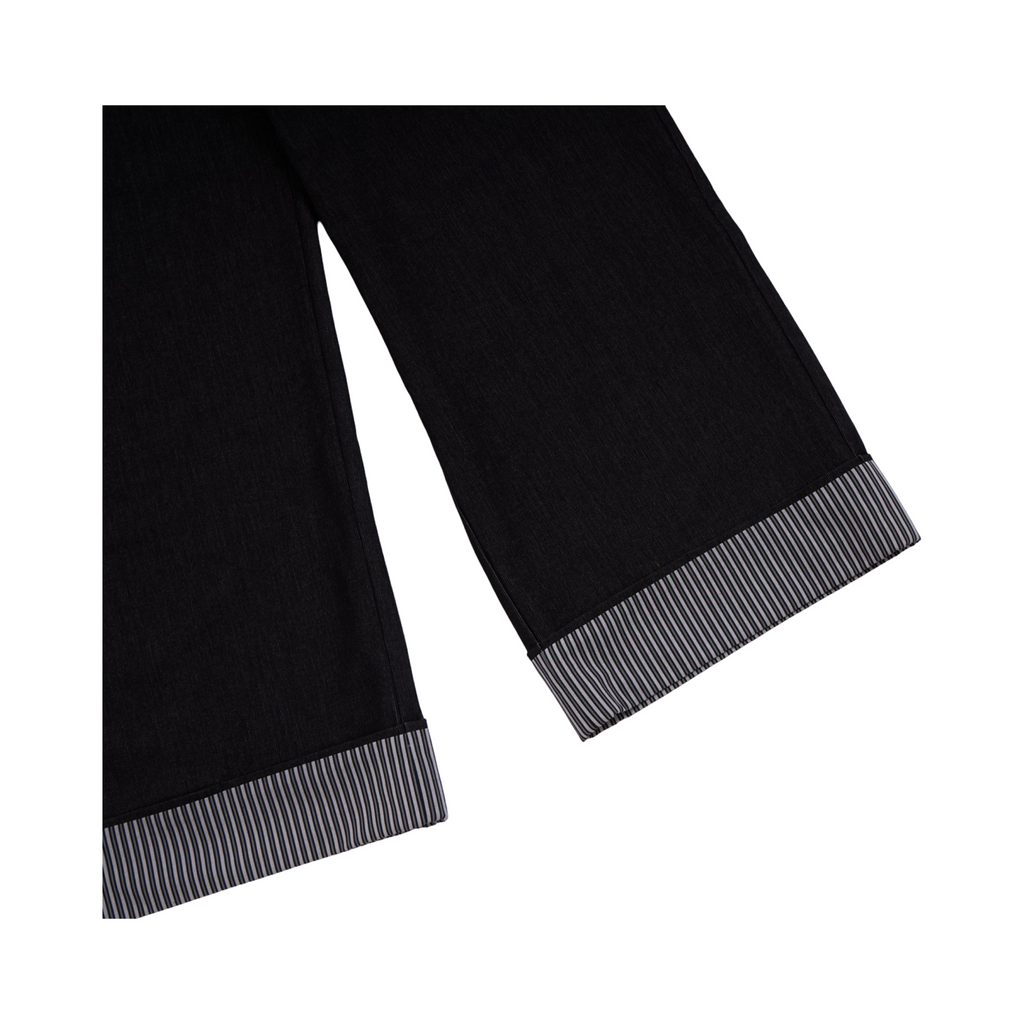Striped Cuff Wide-Leg Pant – Black