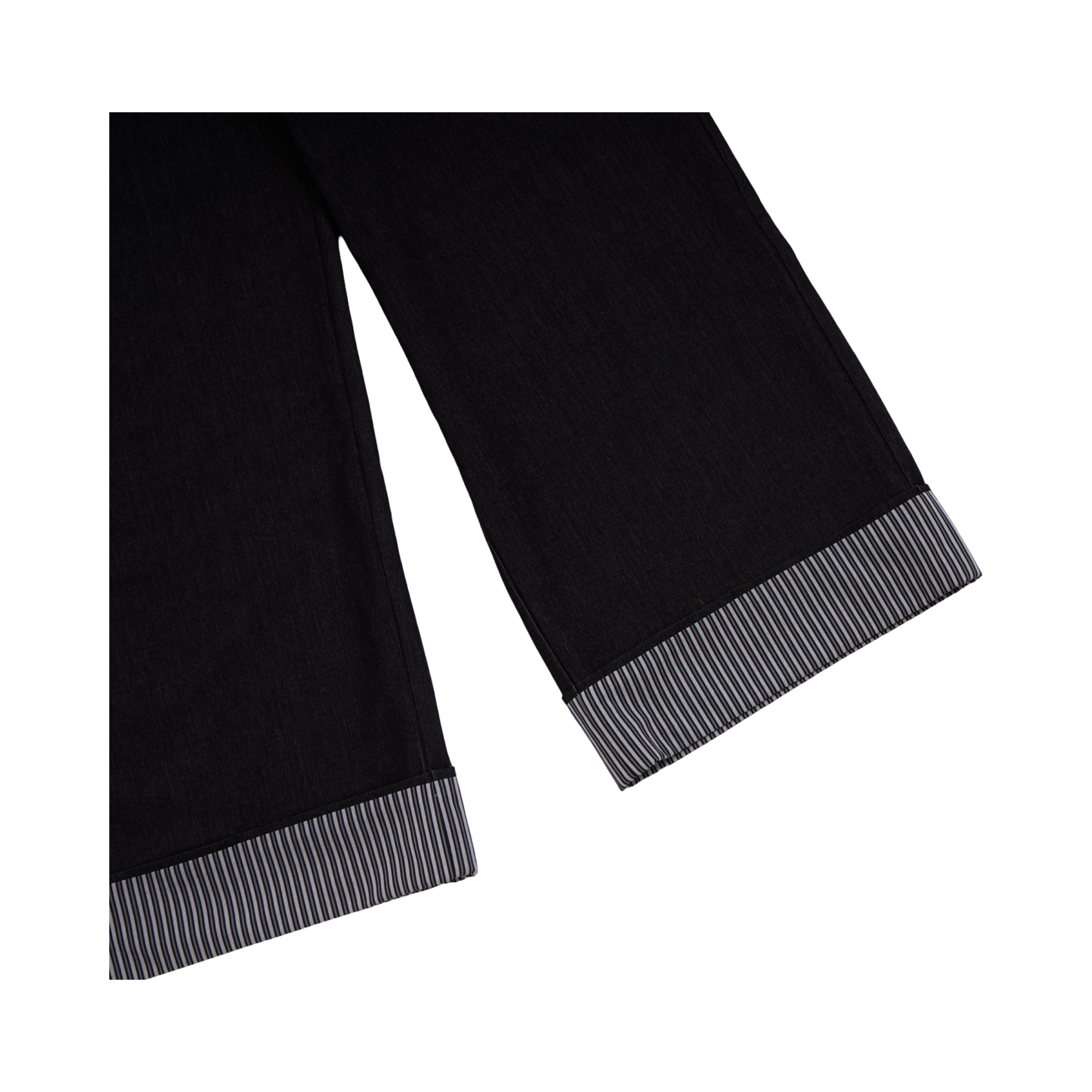 Striped Cuff Wide-Leg Pant – Black