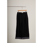 Striped Cuff Wide-Leg Pant – Black