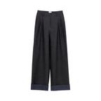 Striped Cuff Wide-Leg Pant – Grey