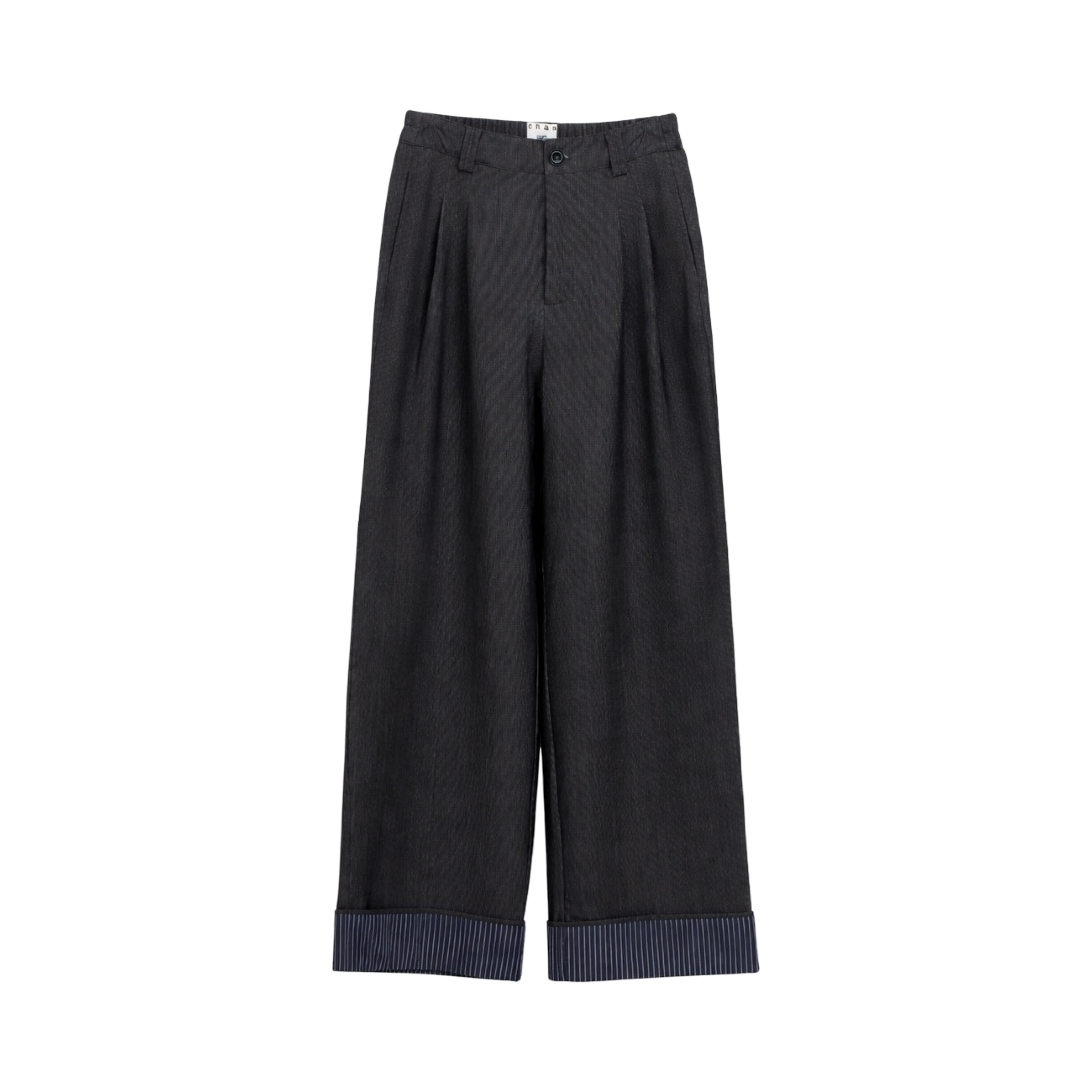 Striped Cuff Wide-Leg Pant – Grey
