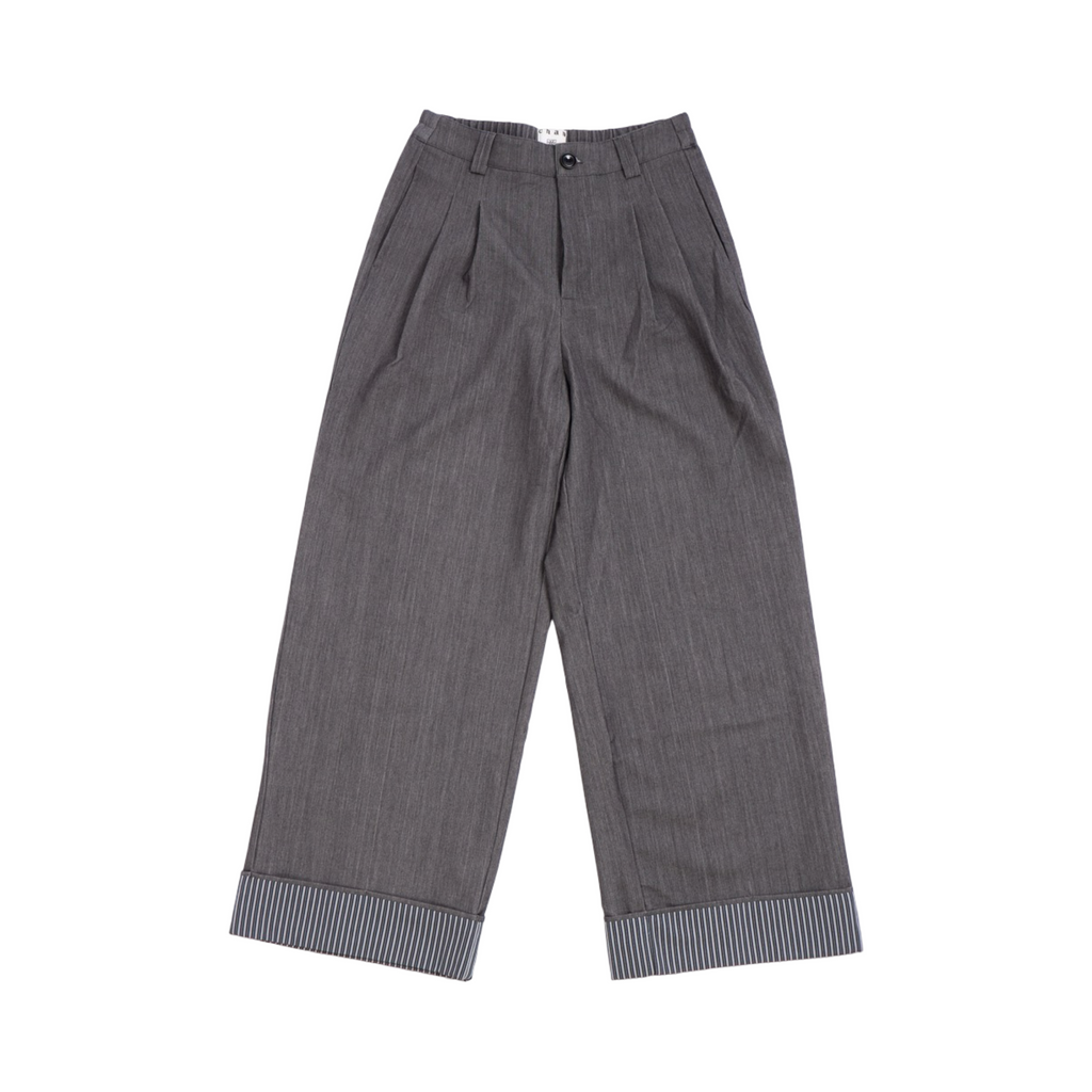 Striped Cuff Wide-Leg Pant – Grey