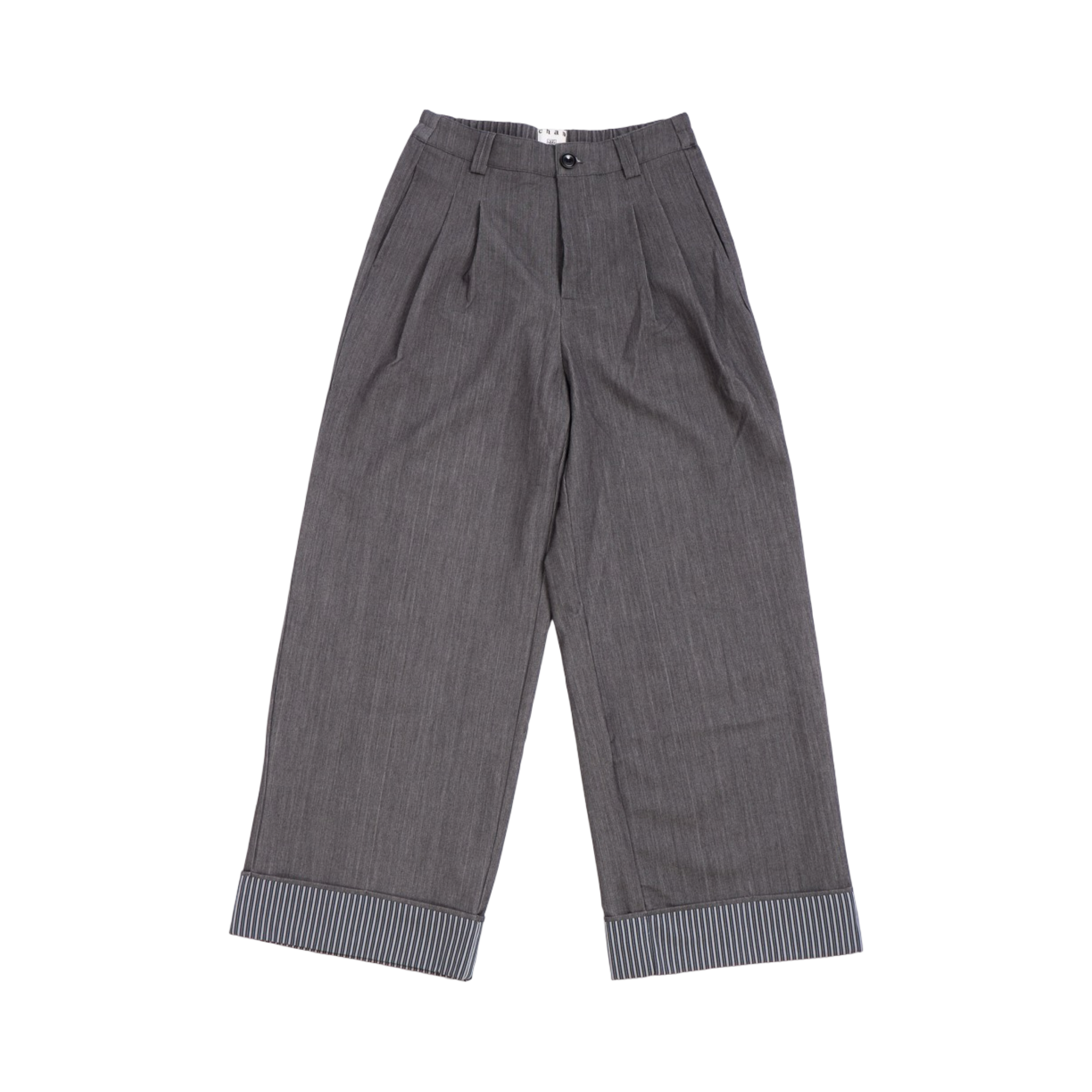 Striped Cuff Wide-Leg Pant – Grey