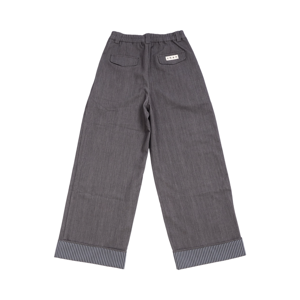 Striped Cuff Wide-Leg Pant – Grey