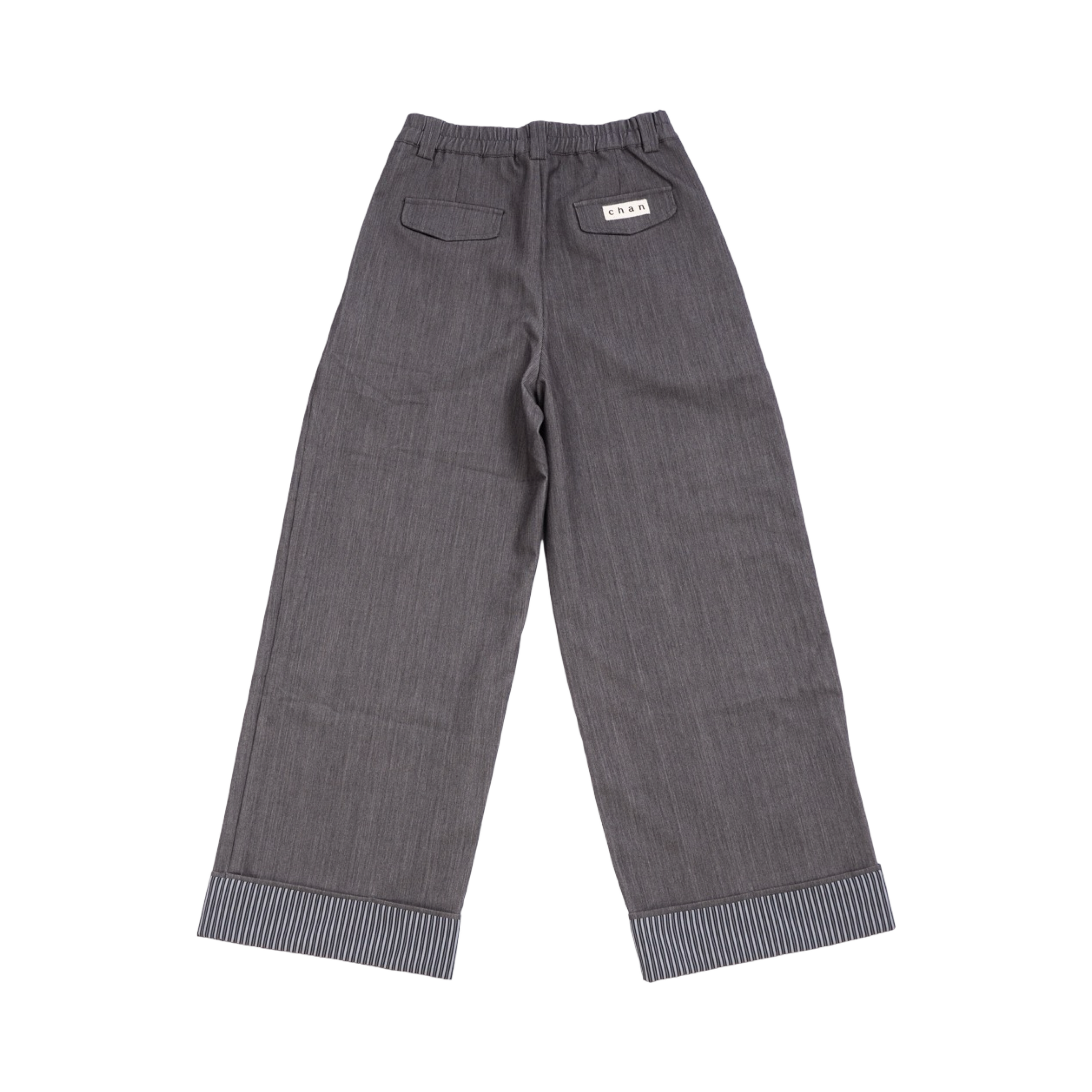 Striped Cuff Wide-Leg Pant – Grey