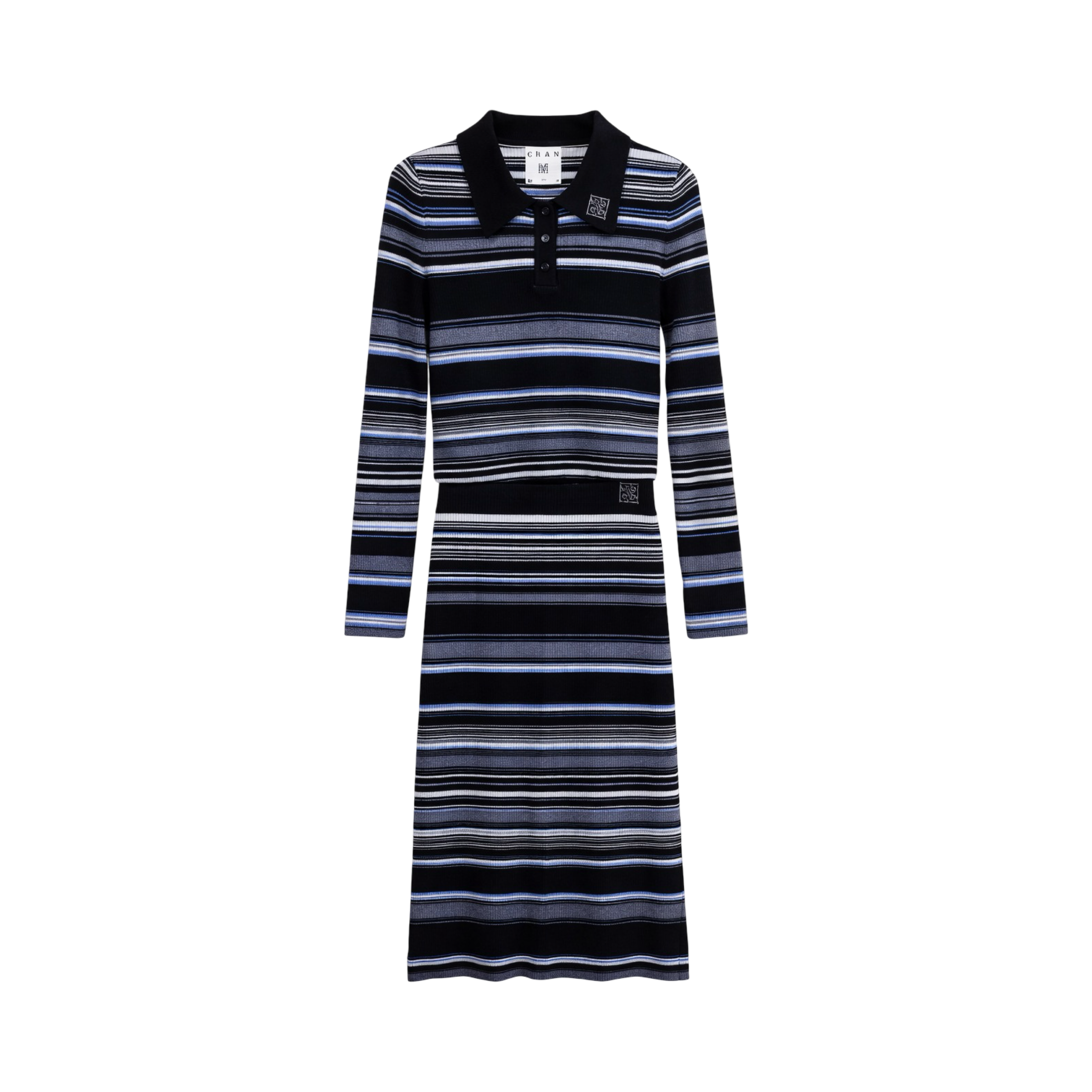 Ribbed Stripe Knit Set (Top & Skirt) – Black