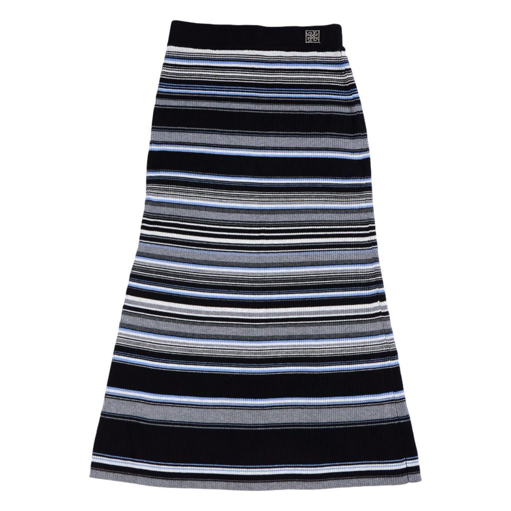 Ribbed Stripe Knit Set (Top & Skirt) – Black