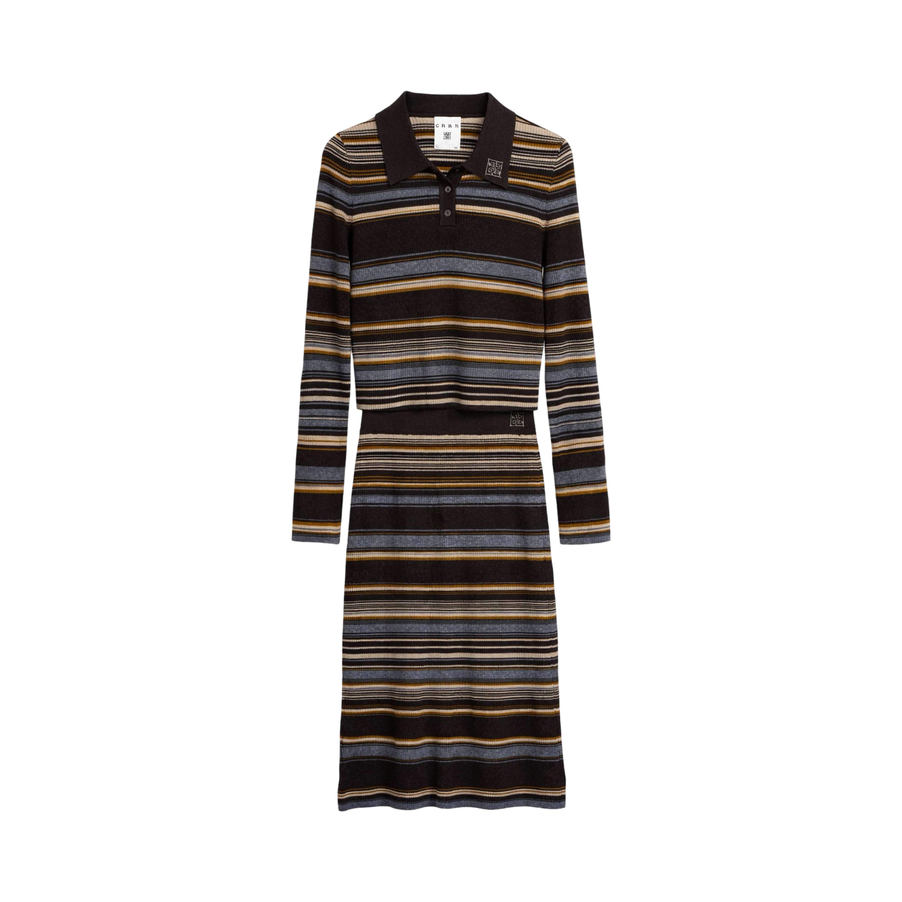 Ribbed Stripe Knit Set (Top & Skirt) – Brown