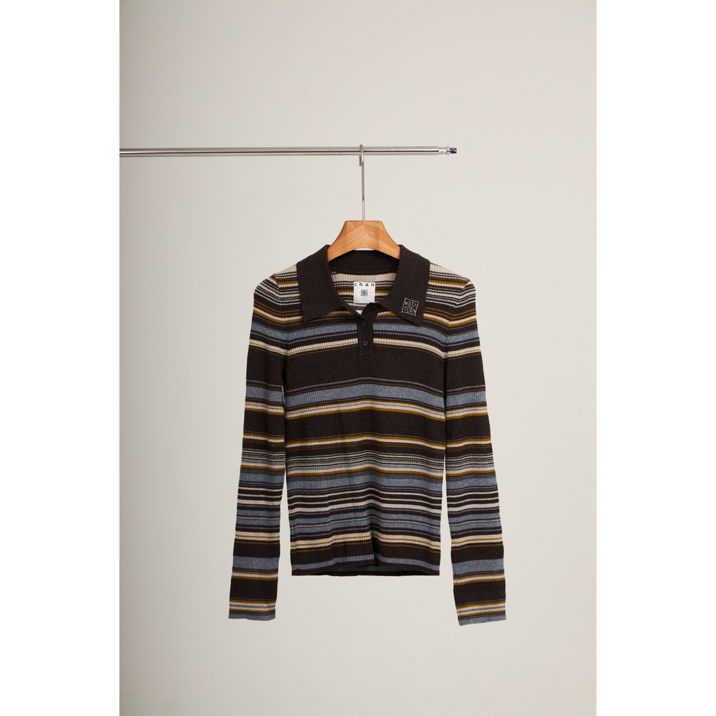 Ribbed Stripe Knit Set (Top & Skirt) – Brown