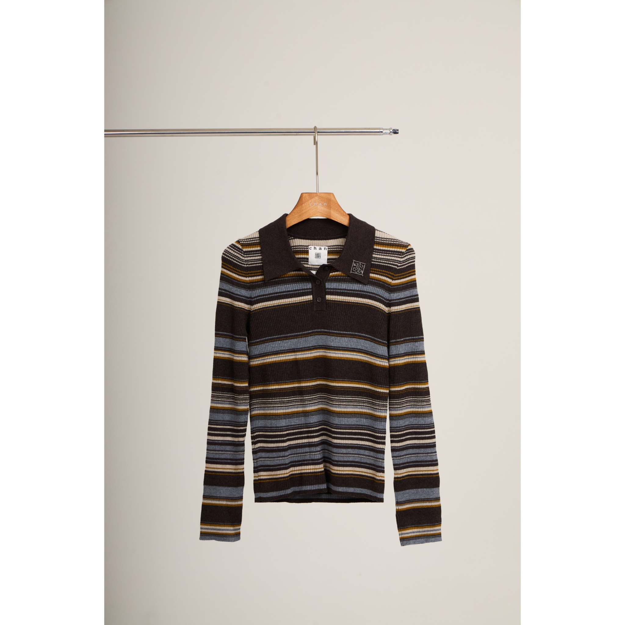 Ribbed Stripe Knit Set (Top & Skirt) – Brown