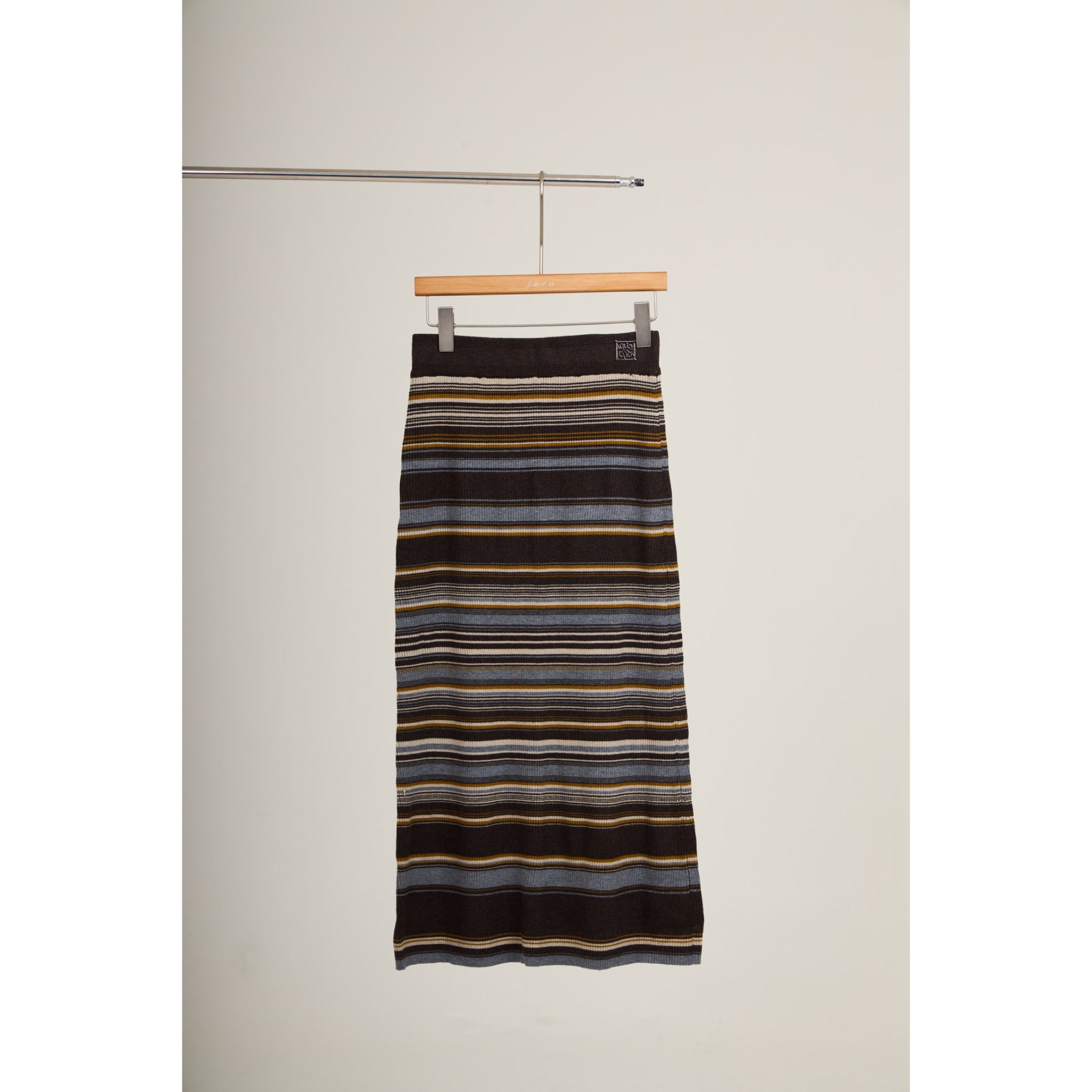 Ribbed Stripe Knit Set (Top & Skirt) – Brown