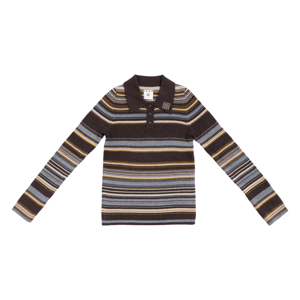 Ribbed Stripe Knit Set (Top & Skirt) – Brown