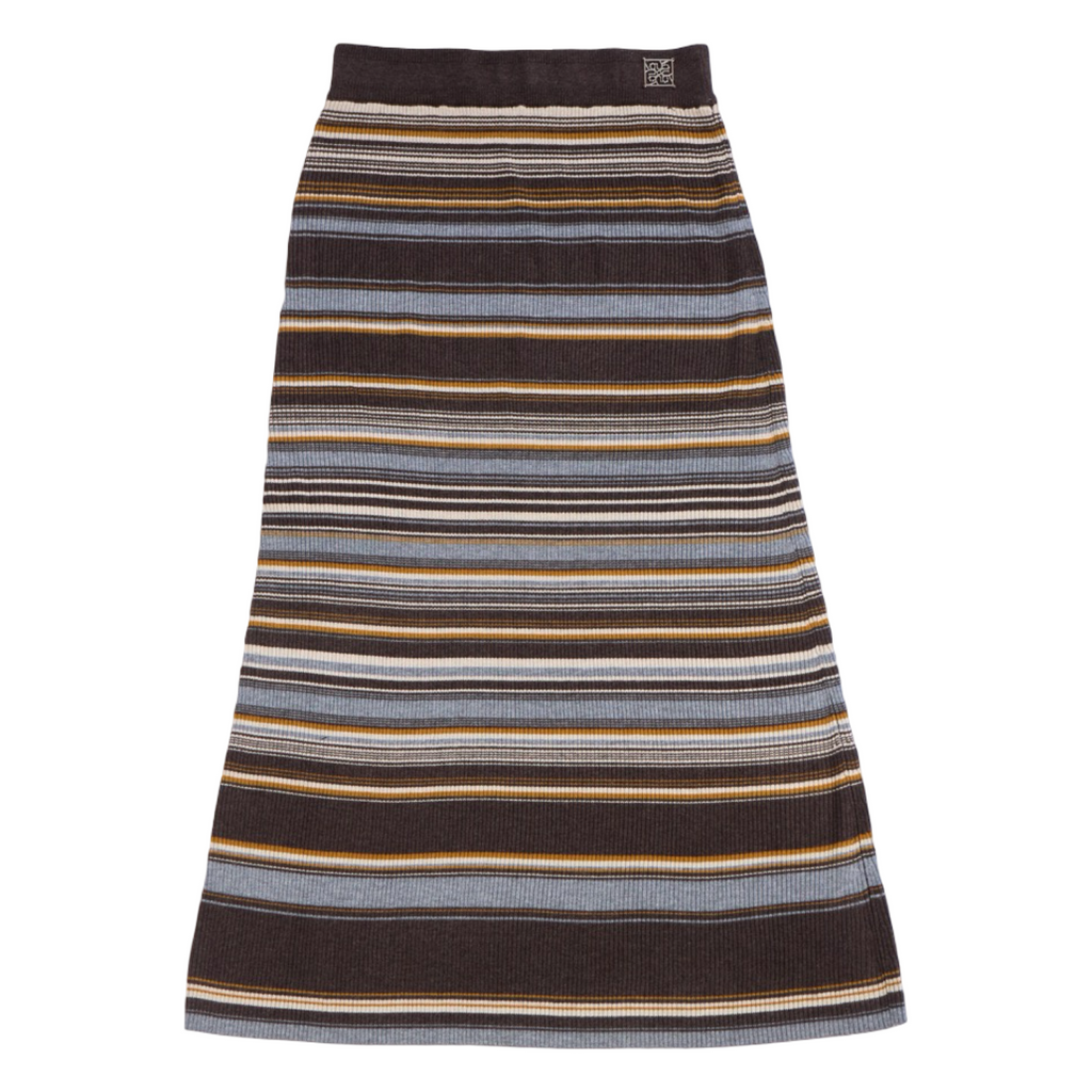 Ribbed Stripe Knit Set (Top & Skirt) – Brown