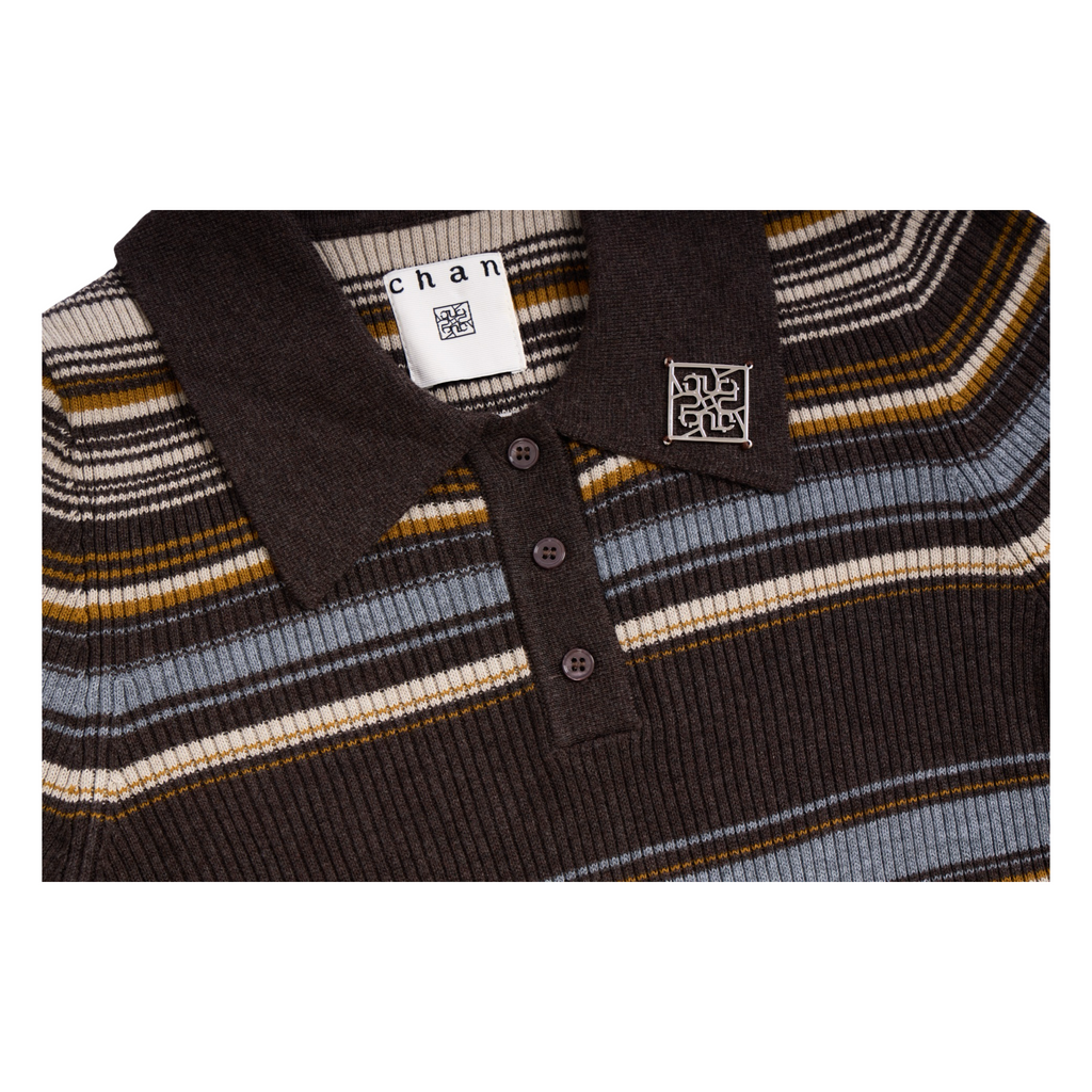 Ribbed Stripe Knit Set (Top & Skirt) – Brown