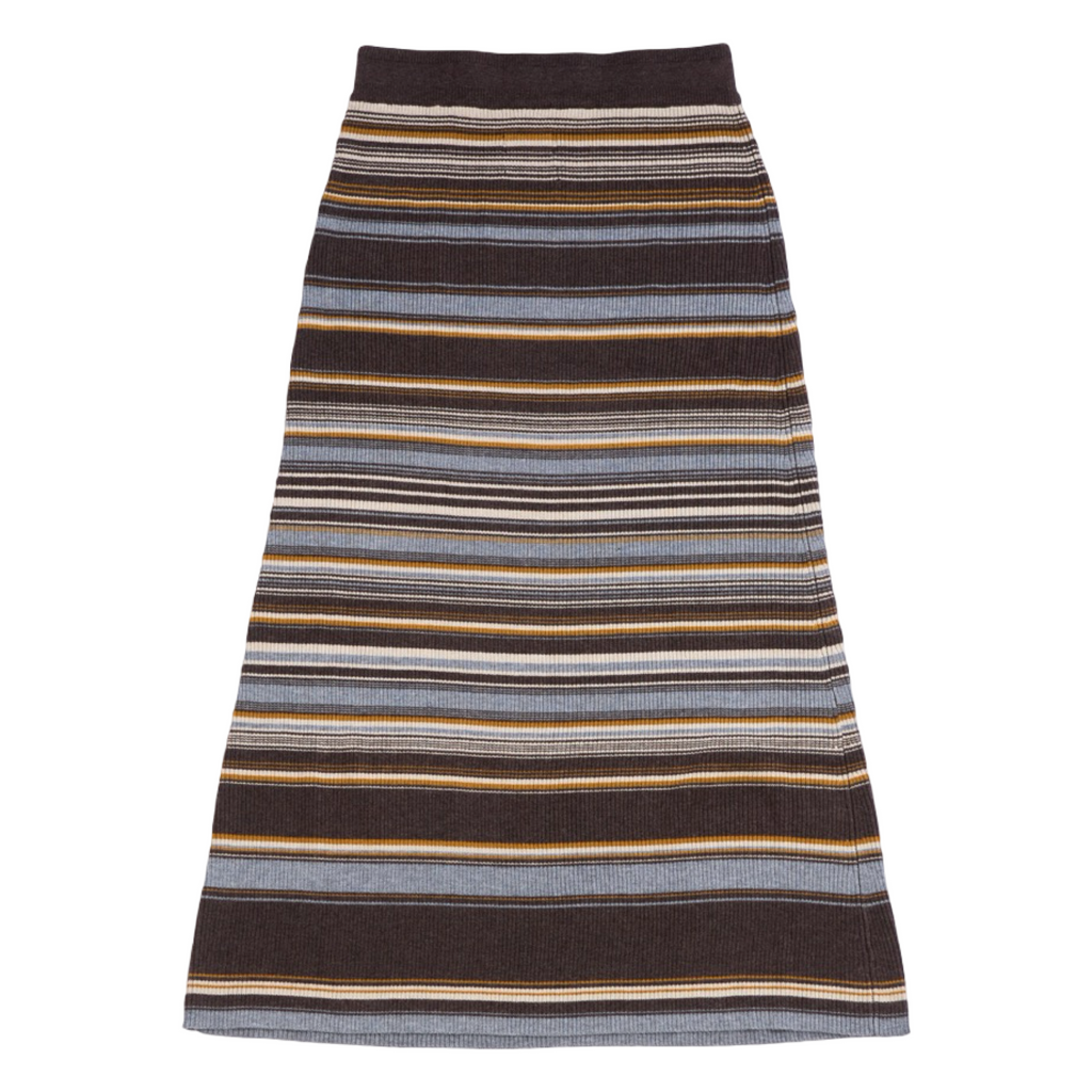 Ribbed Stripe Knit Set (Top & Skirt) – Brown