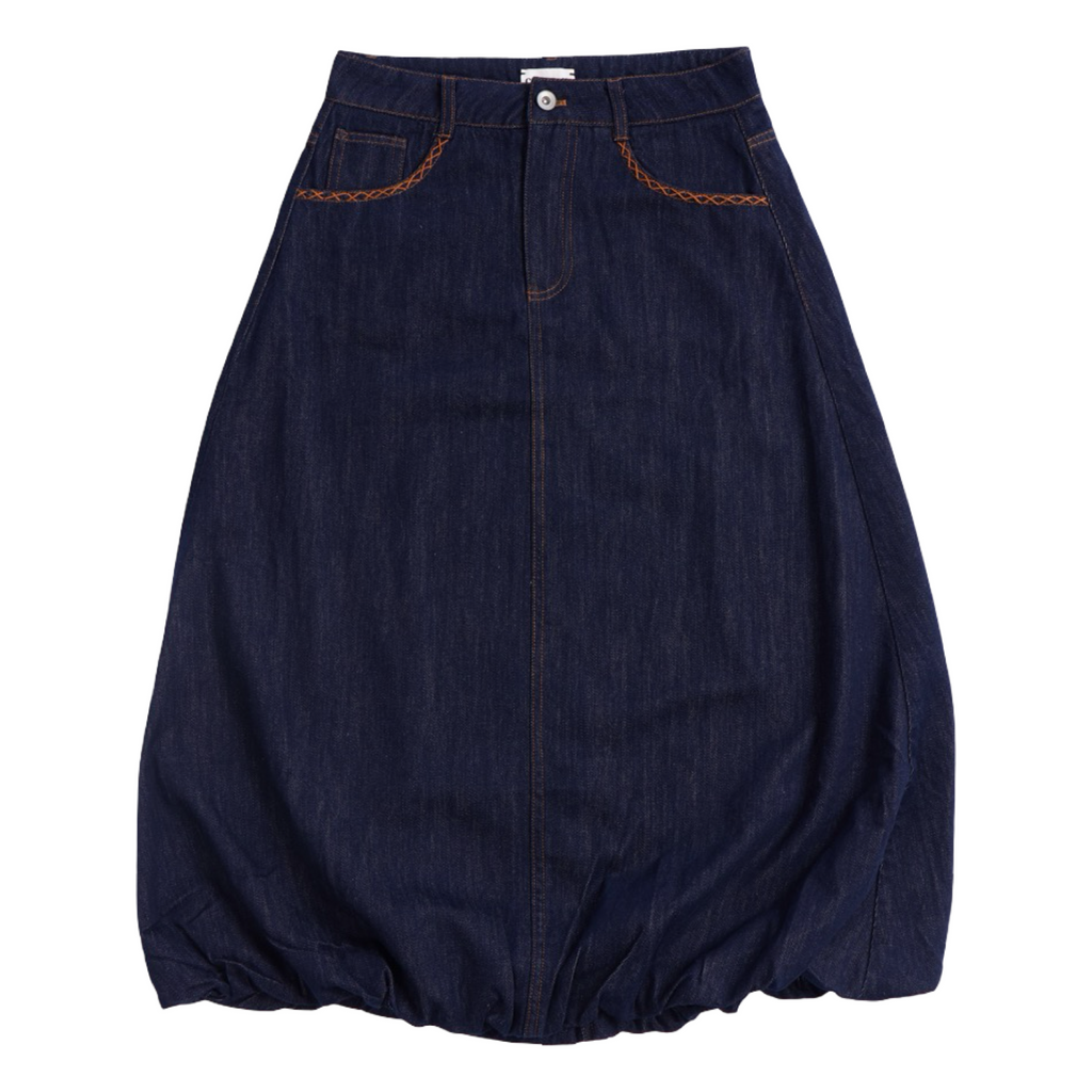 Puff Hem Denim Skirt