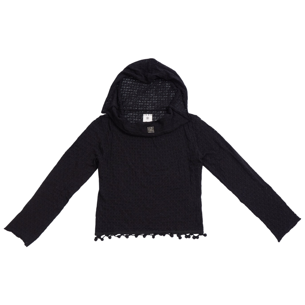Knit Hoodie Top – Black