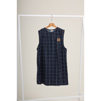 Asymmetric Check Denim Mini Dress – Navy