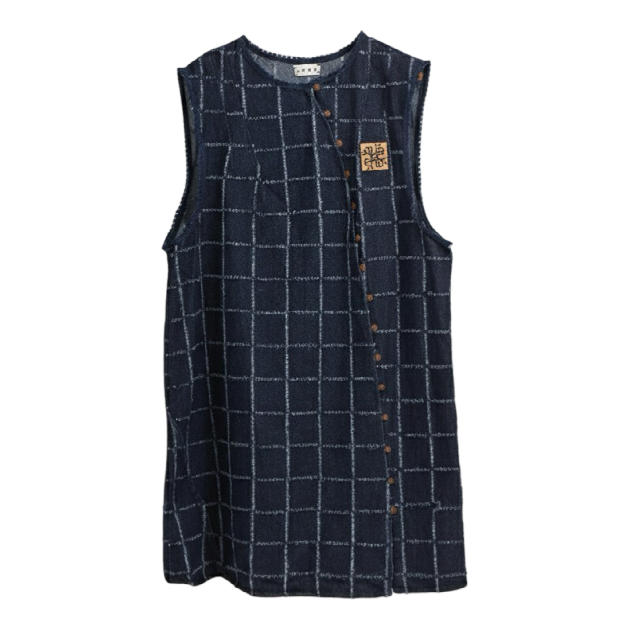 Asymmetric Check Denim Mini Dress – Navy