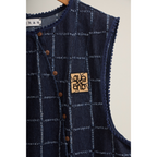 Asymmetric Check Denim Mini Dress – Navy