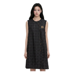 Asymmetric Check Denim Mini Dress – Black