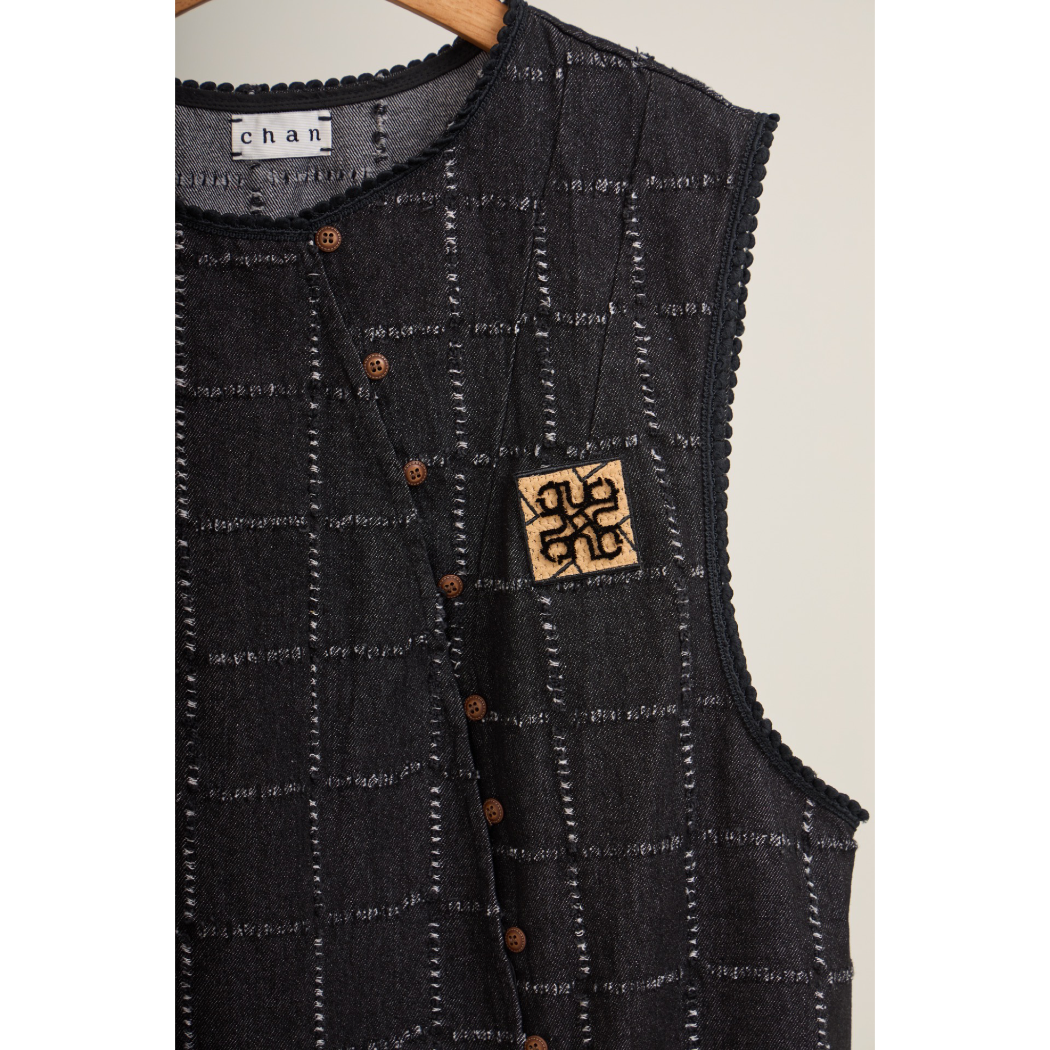 Asymmetric Check Denim Mini Dress – Black