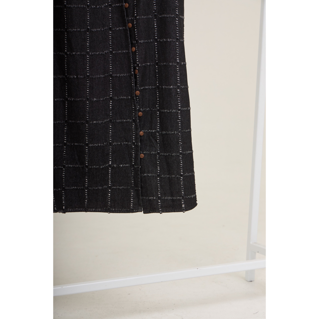 Asymmetric Check Denim Mini Dress – Black