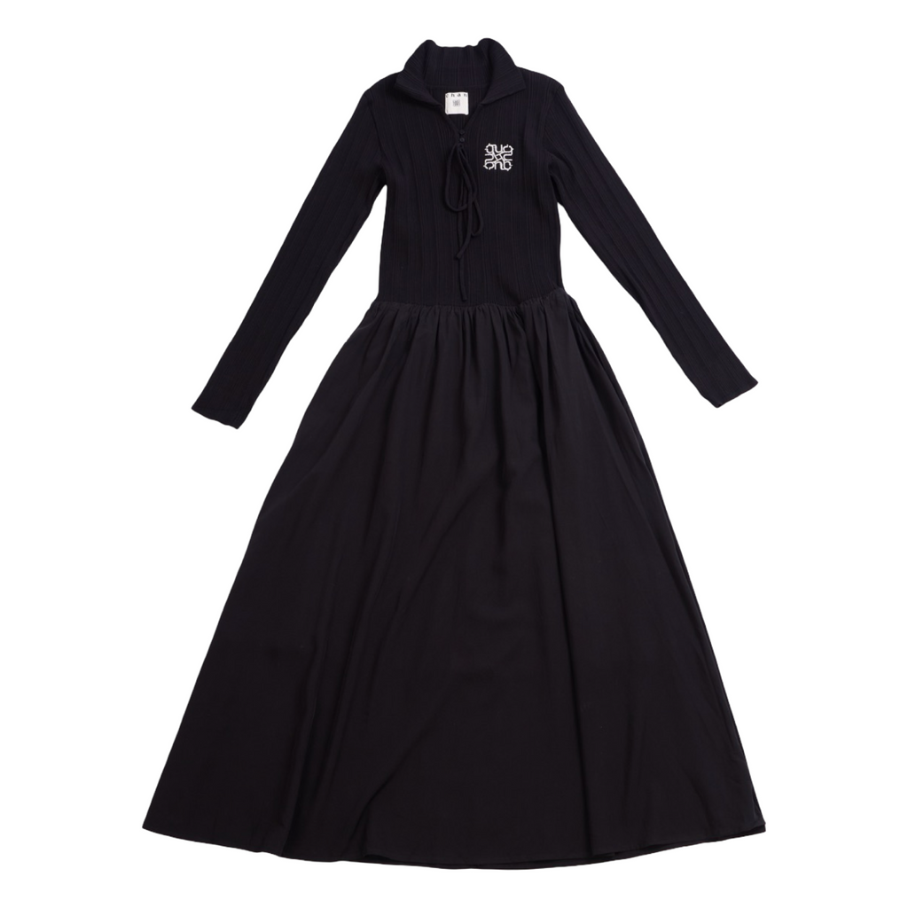 Ribbed Knit Polo Dress – Charcoal