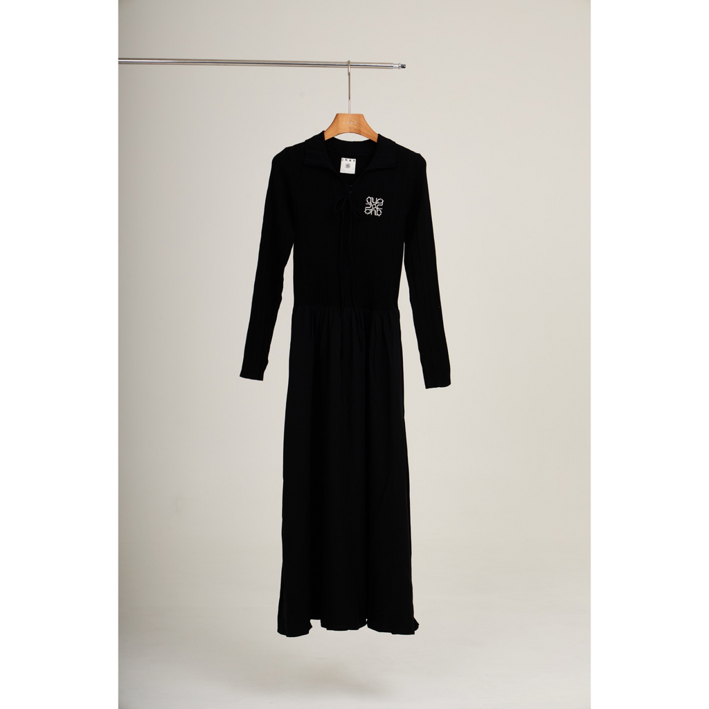 Ribbed Knit Polo Dress – Charcoal