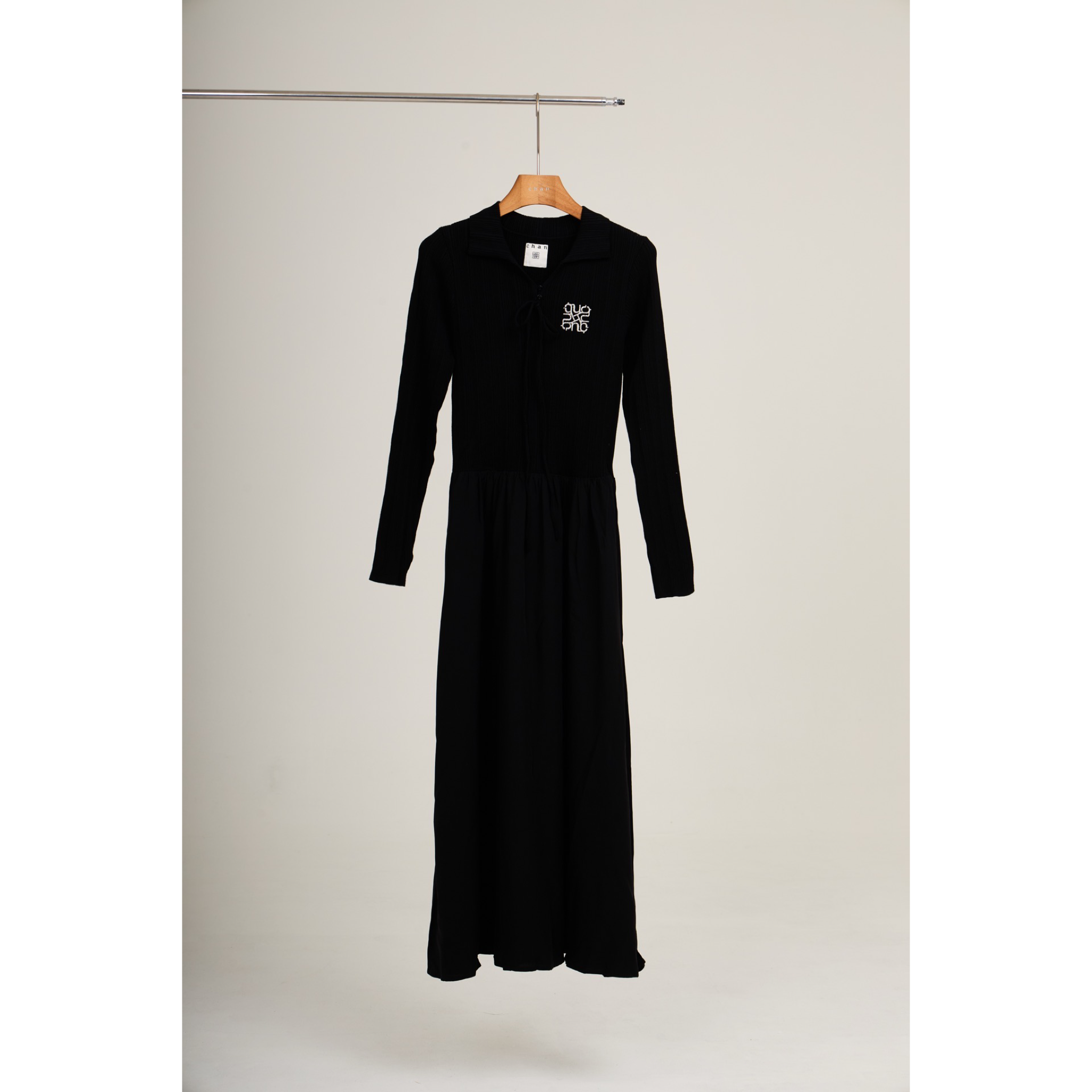 Ribbed Knit Polo Dress – Charcoal