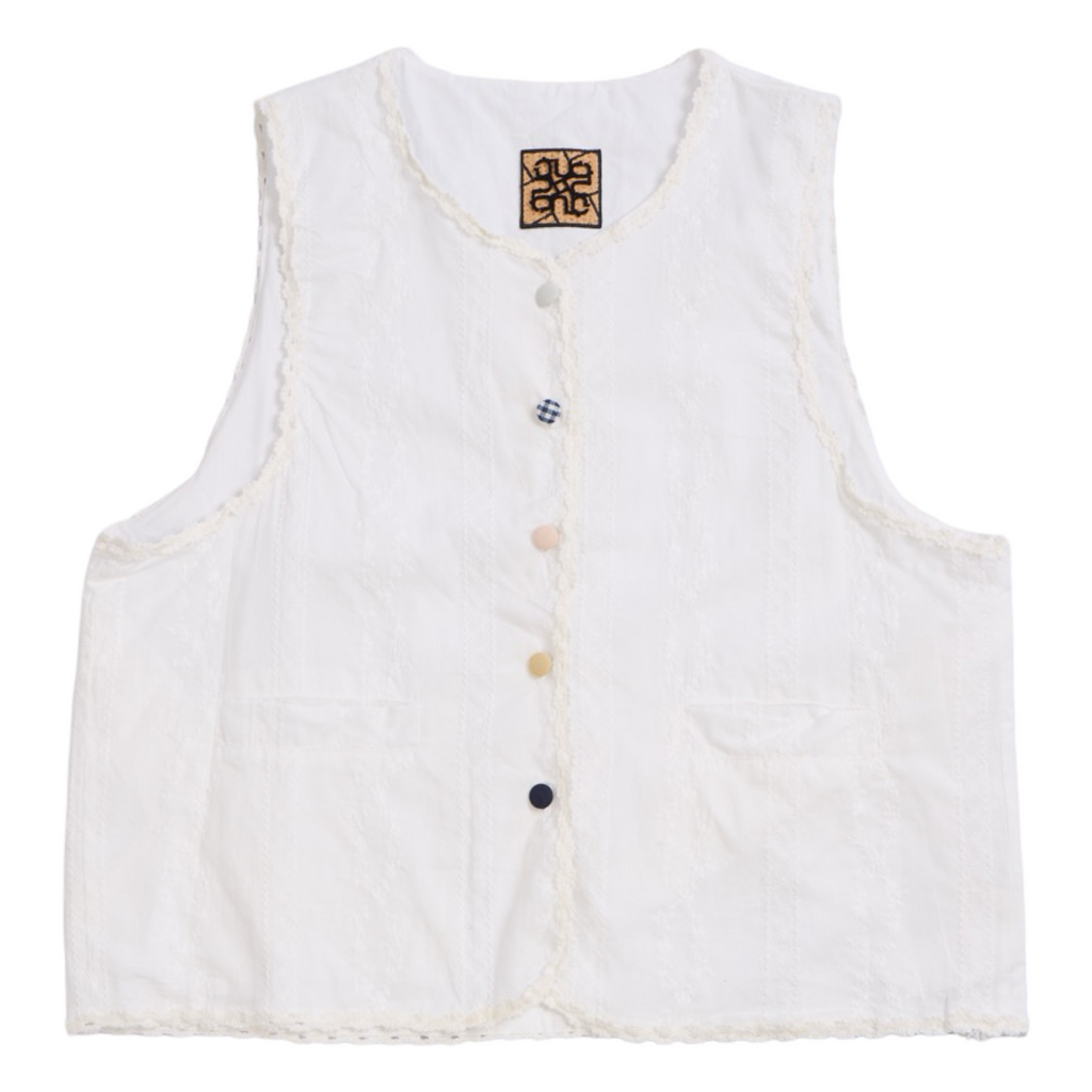 Striped Jacquard Vest – White