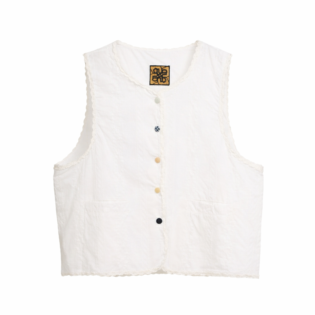 Striped Jacquard Vest – White