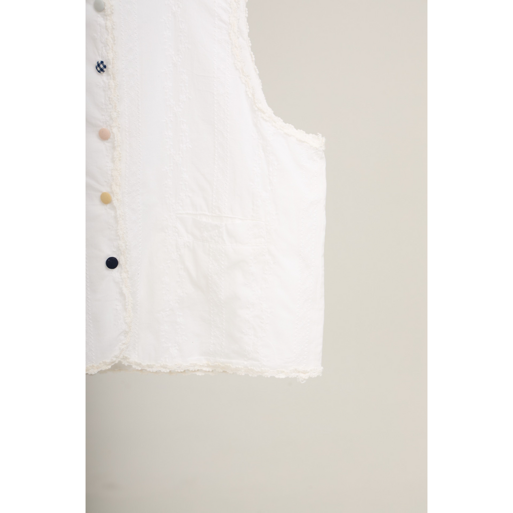 Striped Jacquard Vest – White