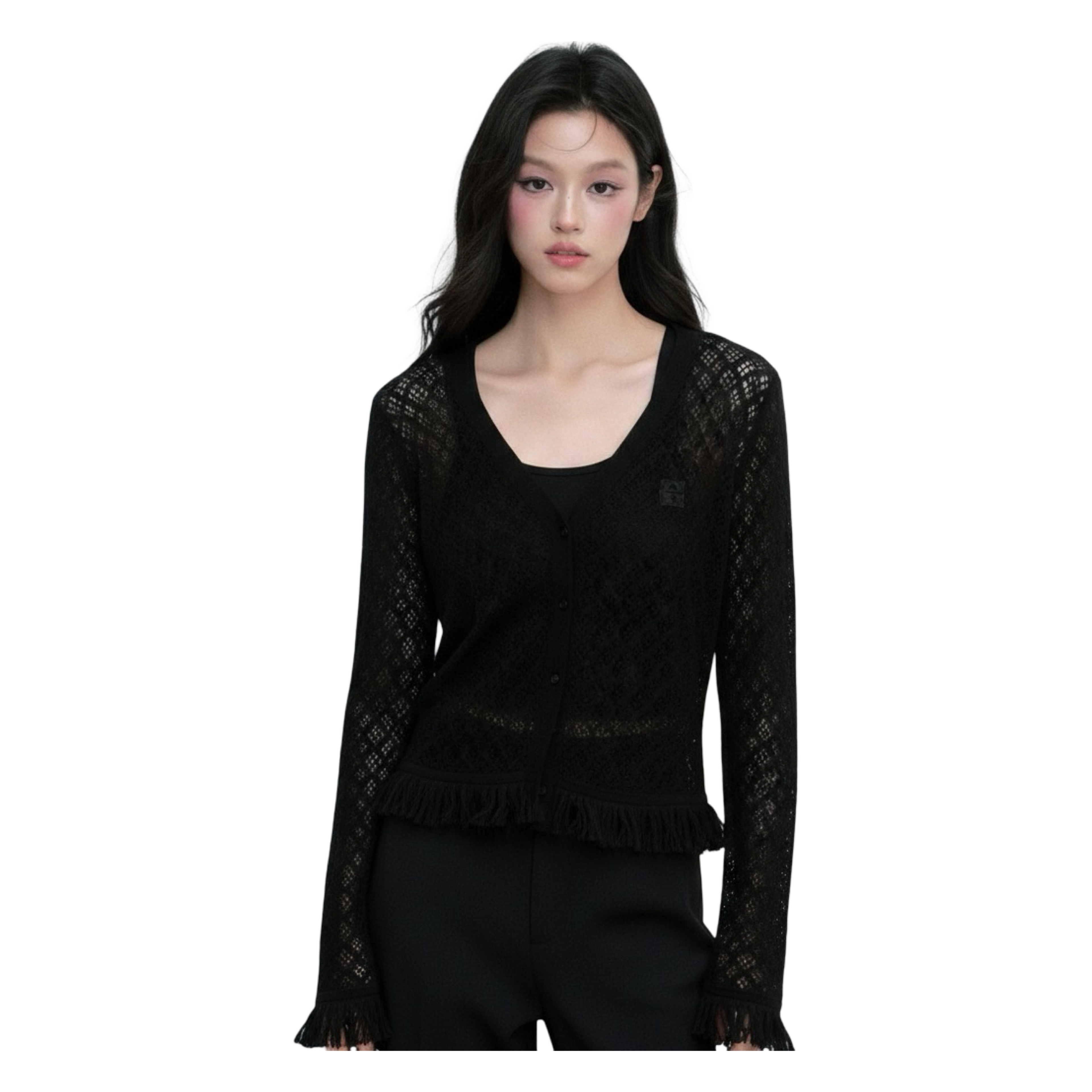 Mesh Knit Cardigan – Black