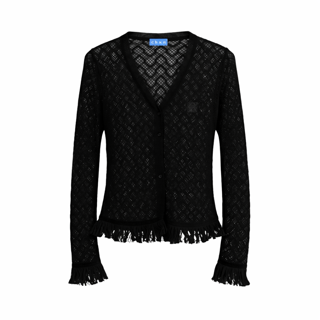 Mesh Knit Cardigan – Black