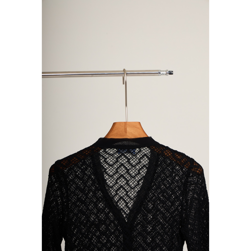 Mesh Knit Cardigan – Black