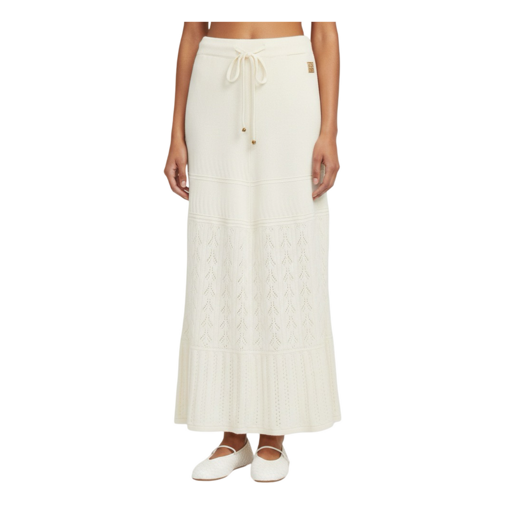 Knit Lace Flare Skirt – White
