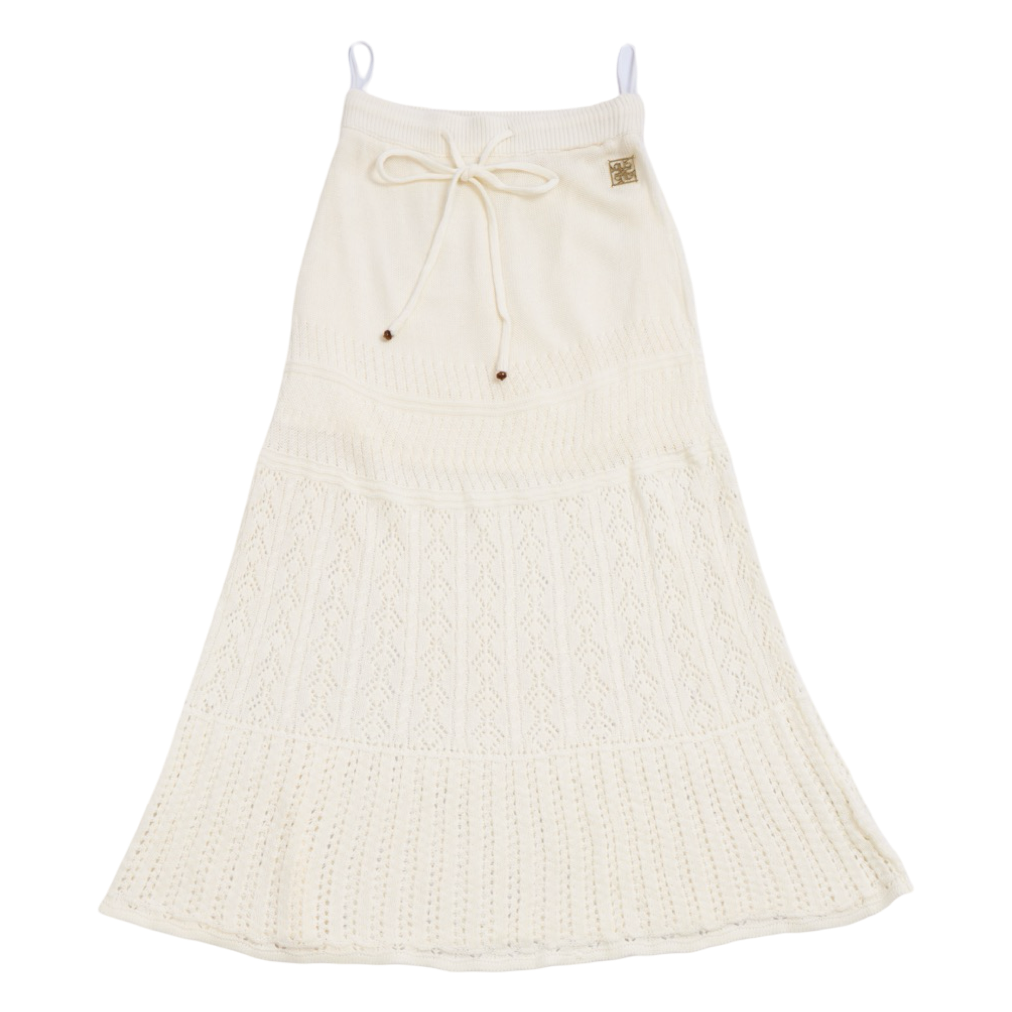 Knit Lace Flare Skirt – White