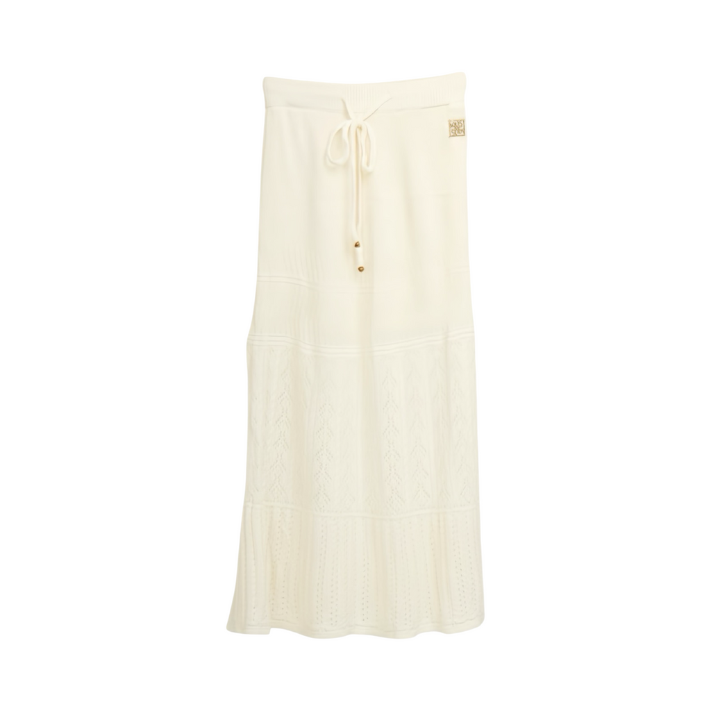Knit Lace Flare Skirt – White