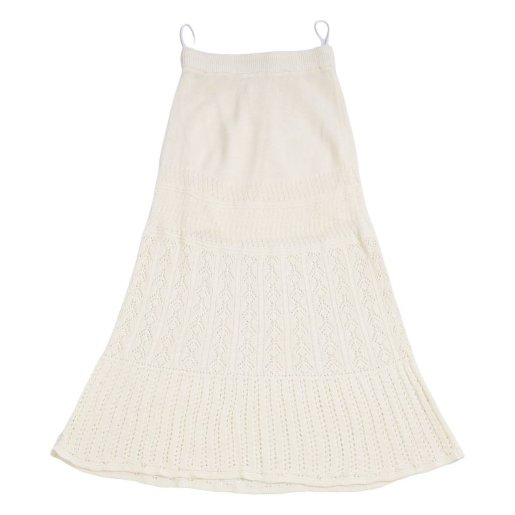 Knit Lace Flare Skirt – White
