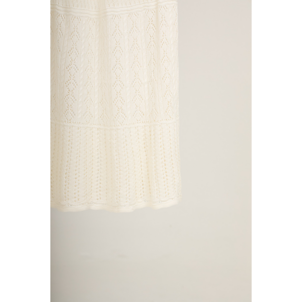 Knit Lace Flare Skirt – White