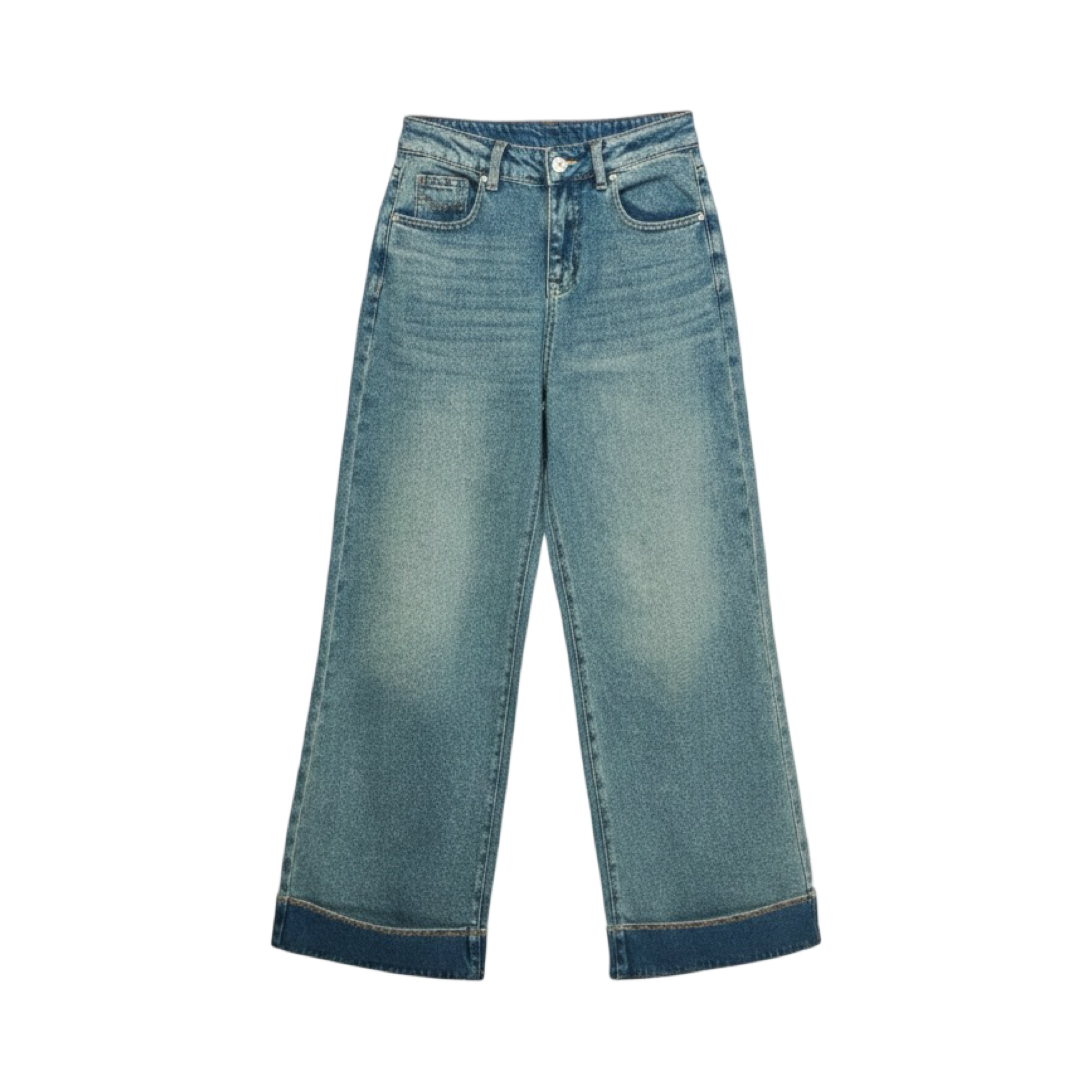 Folded Hem Straight Jeans
