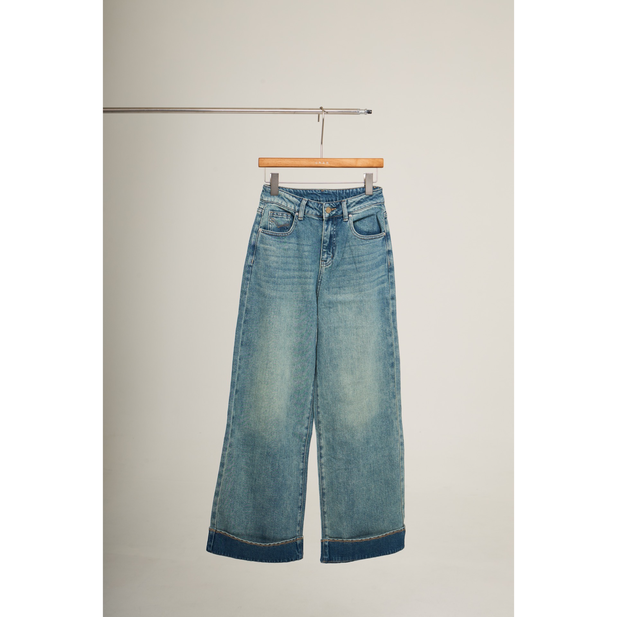 Folded Hem Straight Jeans